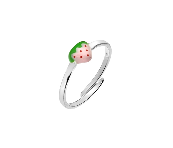 Picture of Silver Childs Pink Enamel Strawberry Ring One Size