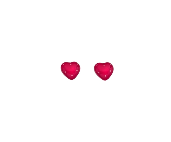Picture of Silver Childs Dark Pink Enamel Polka Dot Heart Earring Pair