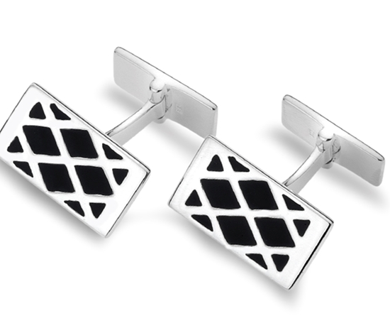 Picture of Silver H Curteis Rectangle & Blackened Diamond Shape Cufflin