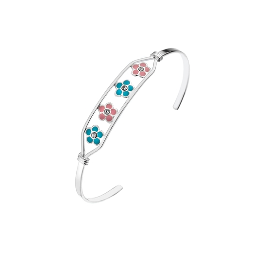 Picture of Silver Childrens CZ Pink & Blue Enamel Flower Bangle