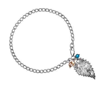 Picture of  Silver Bracelet with Swarovski Pearls & Feather Pendan