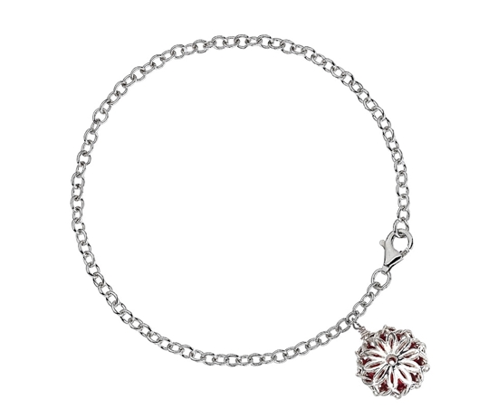 Picture of  Silver Bracelet- Red Bead with Floral Pendant Dome 7.5