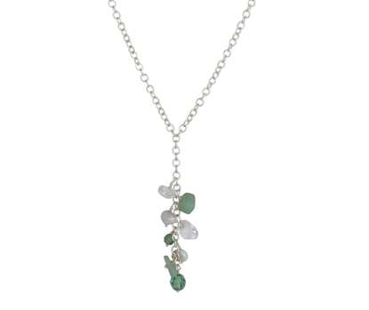 Picture of  Silver Neckelet 124 Green Drop with Adjuster Chain 16