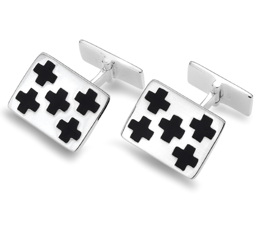 Picture of Silver H Curteis Rectangle with Blackened Crosses Cufflinks