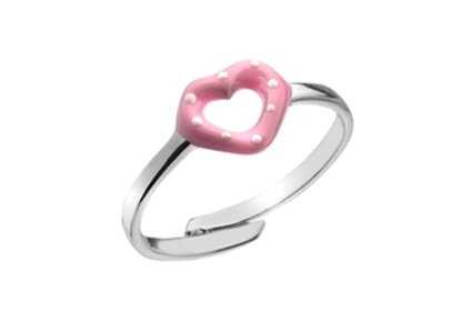 Picture of Silver Childs Pink Polka Dot Enamel Heart Ring One Size