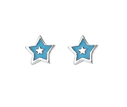 Picture of Silver Childrens Earrings Blue Enamel Star