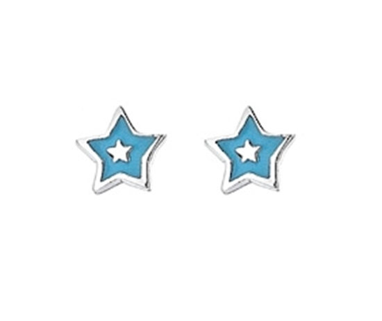Picture of Silver Childrens Earrings Blue Enamel Star