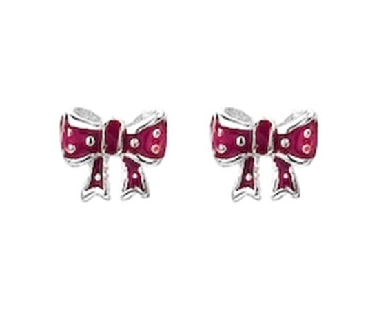 Picture of Silver Childrens Earrings Red Enamel Bow