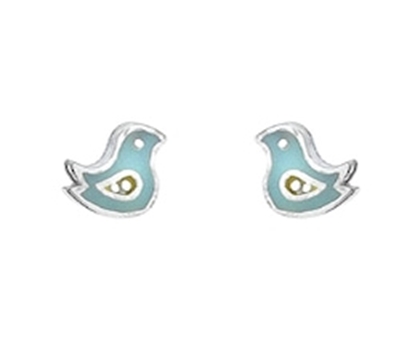 Picture of Silver Childrens Earrings Blue Enamel Bird