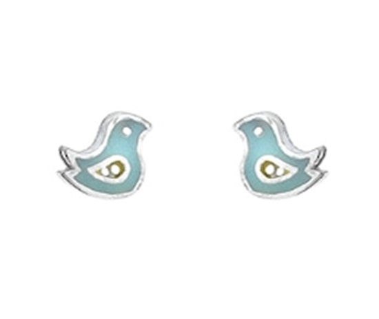 Picture of Silver Childrens Earrings Blue Enamel Bird