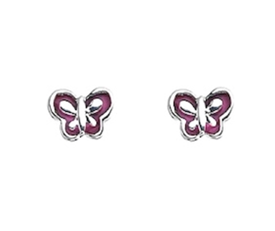 Picture of Silver Childrens Earrings Pink Enamel Butterfly