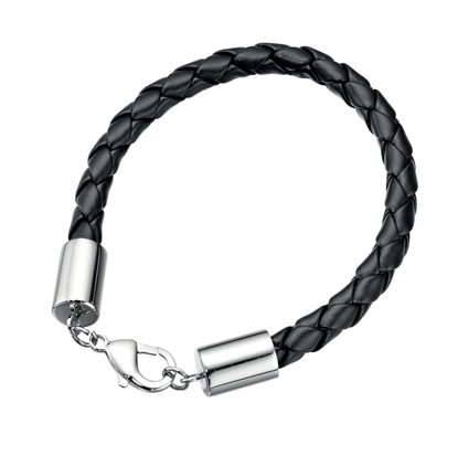 Picture of Stainless Steel Clasp Black Plaited Leather Bracelet