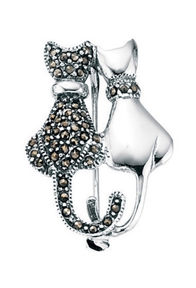 Picture of Marcasite & Plain Double Cat Brooch