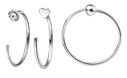 Picture of Set Of Three Nose Rings, Crystal, Ball & Heart