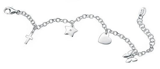 Picture of D For Diamond Butterfly, Heart, Star And Cross Charm Bracelet