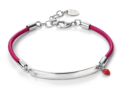 Picture of D For Diamond Fuchsia Cord ID Bracelet With Enamel Heart