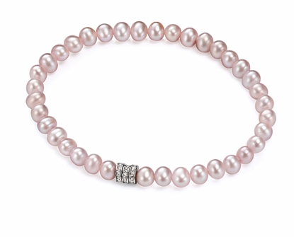 Picture of Pink Pearl Bracelet With 3 Clear Cz Rondells