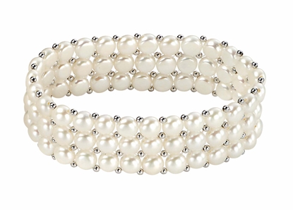 Picture of Three Strand Small White Pearl Stretch Bracelet
