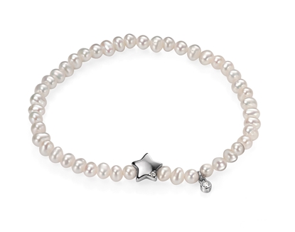 Picture of While Pearl Stretch Bracelet With Clear Cz Star Charm
