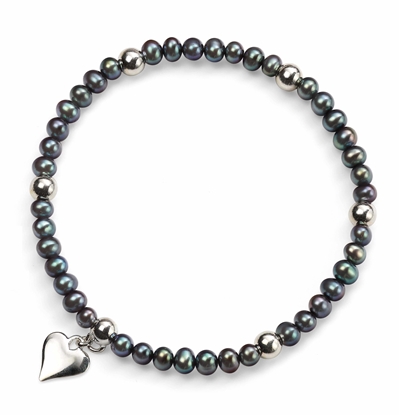 Picture of Black Freshwater Pearl Heart Charm Bracelet