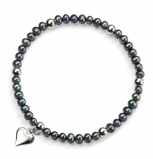 Picture of Black Freshwater Pearl Heart Charm Bracelet