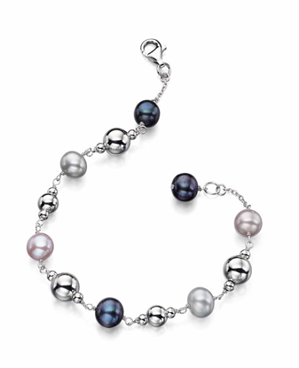 Picture of Multi Colour Pearl And Silver Beads Bracelet