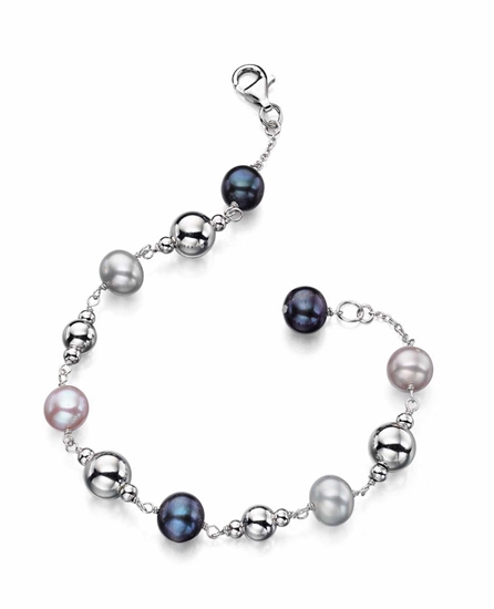Picture of Multi Colour Pearl And Silver Beads Bracelet