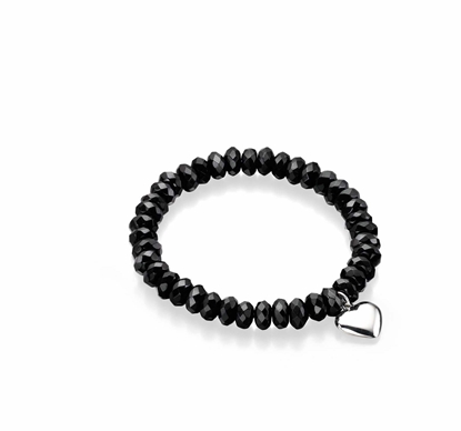 Picture of Black Faceted Bead Stretch Bracelet With Heart Charm