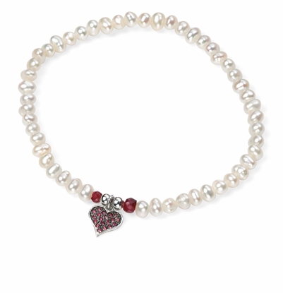 Picture of Pearl & Ruby Bracelet With Rose Pave Heart Charm