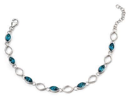 Picture of Rhodium Plated Swarovski Indicolite Teardrop Leaf Bracelet 18.5+3Cm