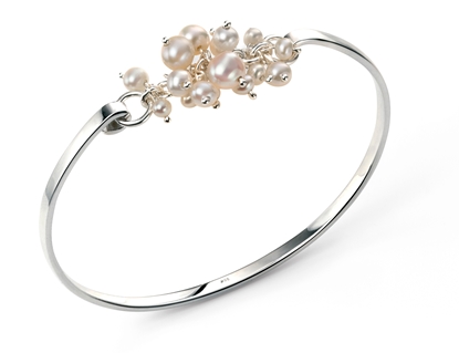 Picture of Rhodium Plated Pearl Cluster Closed Bangle