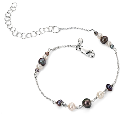 Picture of Rhodium Plated Peacock And White Freshwater Pearl Bracelet
