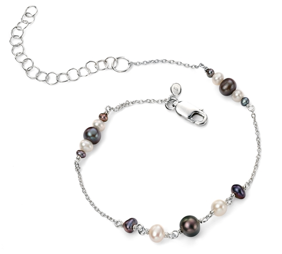 Picture of Rhodium Plated Peacock And White Freshwater Pearl Bracelet