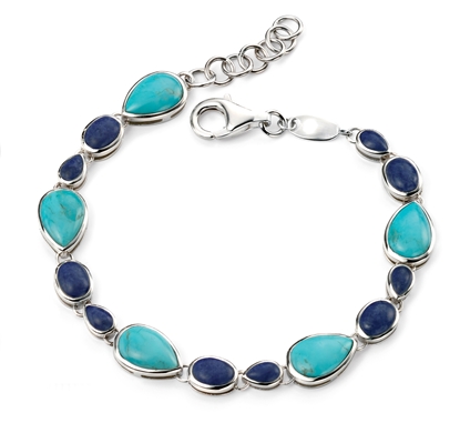 Picture of Rhodium Plated Turquoise And Dark Blue Stone Bracelet