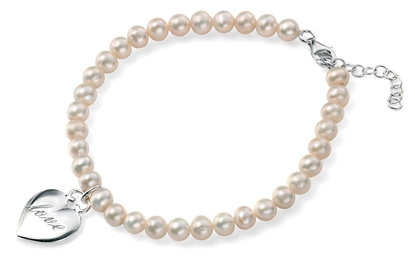 Picture of Rhodium Plated Pearl And Heart Bracelet