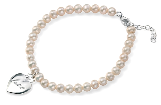 Picture of Rhodium Plated Pearl And Heart Bracelet