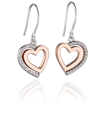 Picture of Two Tone Heart Drop Earrings With Pave Shadow