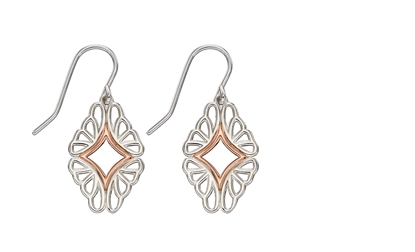 Picture of Rose Plate And Silver Abstract Butterfly Wing Earrings