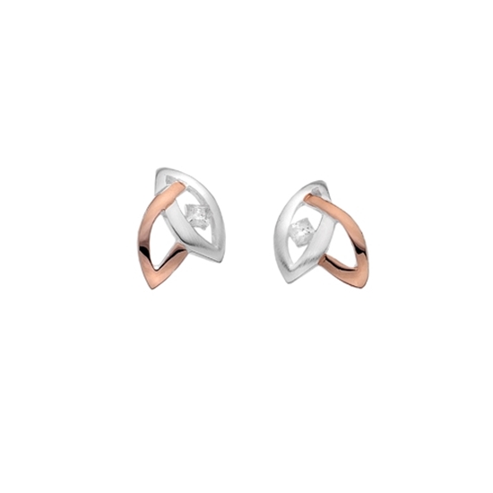 Picture of Silver and rose gold plated CZ double earring pair