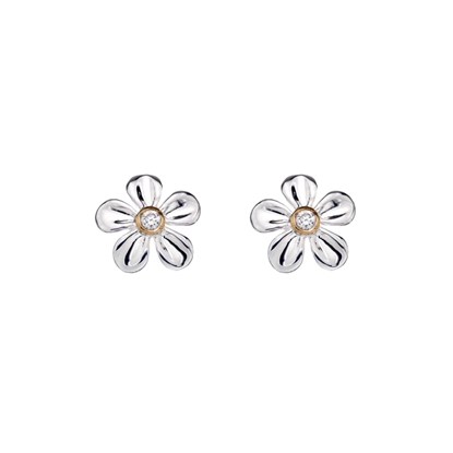 Picture of Silver & yellow gold plated CZ set flower earrings