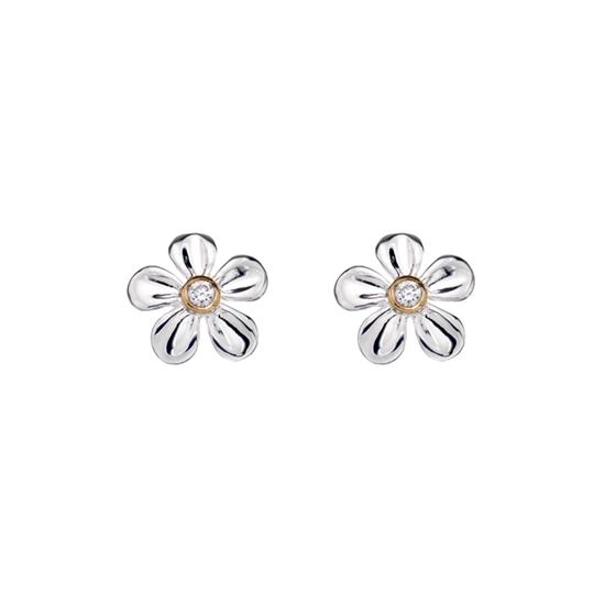 Picture of Silver & yellow gold plated CZ set flower earrings