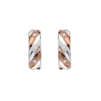 Picture of Silver and rose gold plated CZ detail huggie style earring