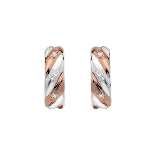 Picture of Silver and rose gold plated CZ detail huggie style earring