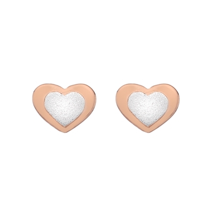 Picture of Silver and rose gold plated sparkle texture heart earring