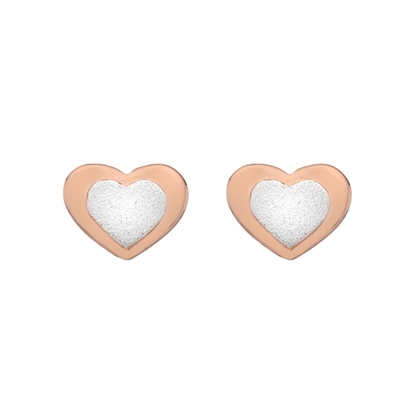 Picture of Silver and rose gold plated sparkle texture heart earring