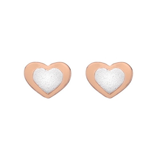 Picture of Silver and rose gold plated sparkle texture heart earring