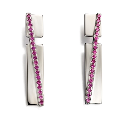 Picture of Pave Band Earrings In Silver & Pink CZ