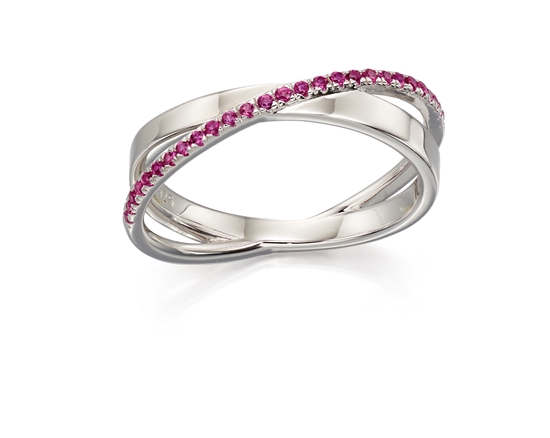 Picture of Pave Band Ring In Silver & Pink CZ