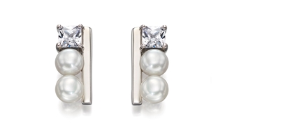 Picture of Cream Pearl And CZ Row Earrings In Silver