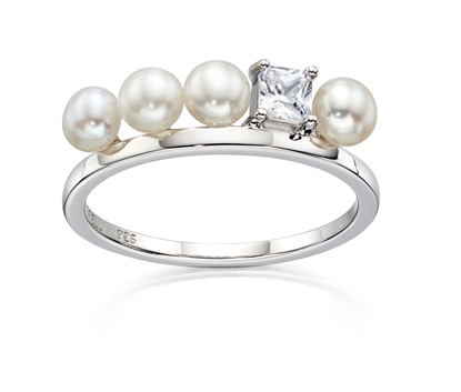 Picture of Cream Pearl And CZ Row Ring In Silver